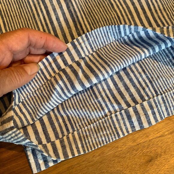 Pant, wide leg, med rise, cotton/linen, EUC, Sz L, navy wht stripe - Picture 4 of 16